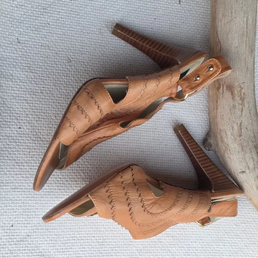 Christhelen B. Scalloped Leather brown heels